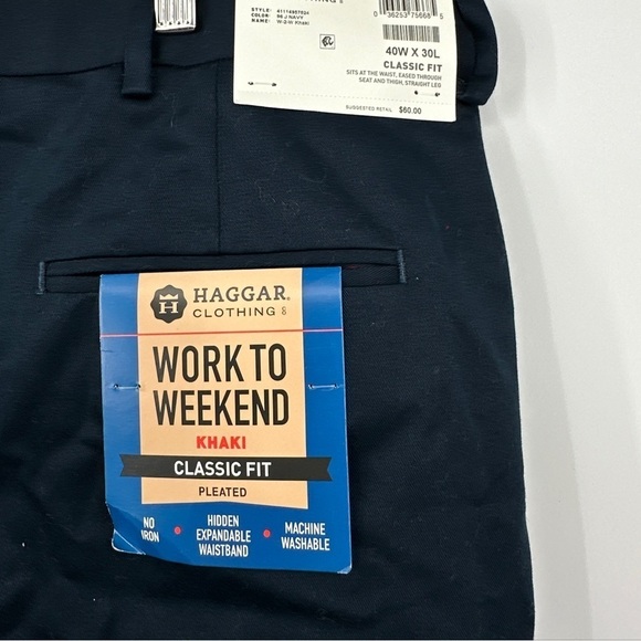 Haggar Mens Work To Weekend Khaki Pants Size 40W 30L Blue Classic Fit - Picture 3 of 4